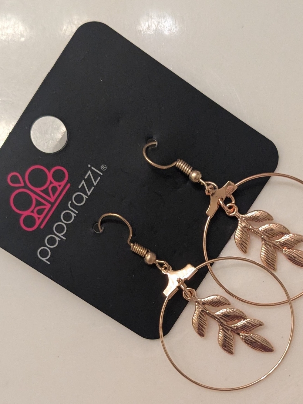 paparazzi Rose Gold Leaf Hoop Dangle Earrings